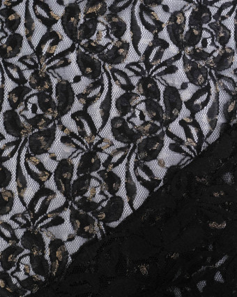 Tissu Dentelle Noir Détails Lurex Doré - Mercerine