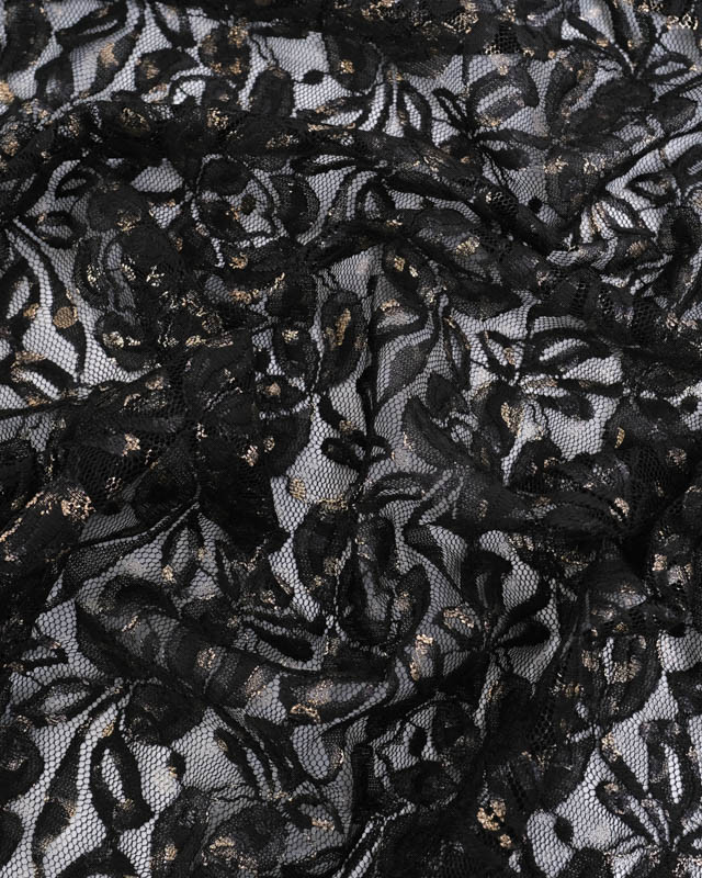 Tissu Dentelle Noir Détails Lurex Doré - Mercerine