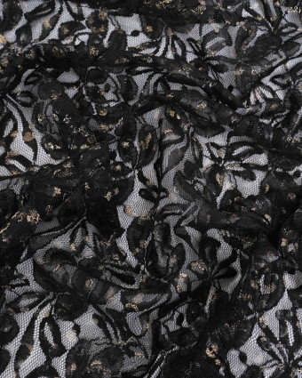 Tissu Dentelle Noir Détails Lurex Doré - Mercerine