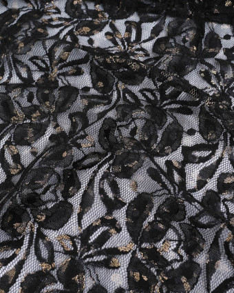 Tissu Dentelle Noir Détails Lurex Doré - Mercerine