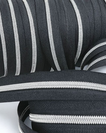 Fermeture au mètre - Noire Argent - 3 ou 5mm - Mercerine