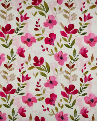 Viscose Imprimé Digital Ecrue Motif Fleuri Rose - Mercerine