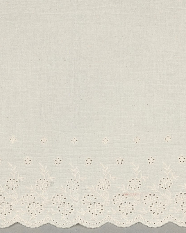 Double Gaze Beige Naturel Festonnée Brodée Fleuri - Mercerine