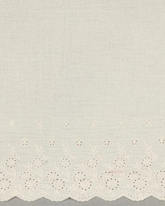 Double Gaze Beige Naturel Festonnée Brodée Fleuri - Mercerine
