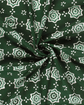Voile de Coton Esprit Indien Fleur Ethnique Vert Foncé - Mercerine