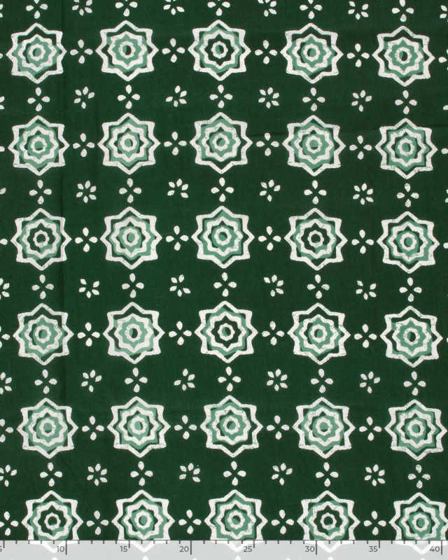 Voile de Coton Esprit Indien Fleur Ethnique Vert Foncé - Mercerine