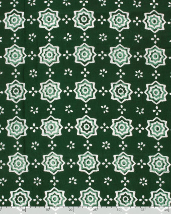 Voile de Coton Esprit Indien Fleur Ethnique Vert Foncé - Mercerine