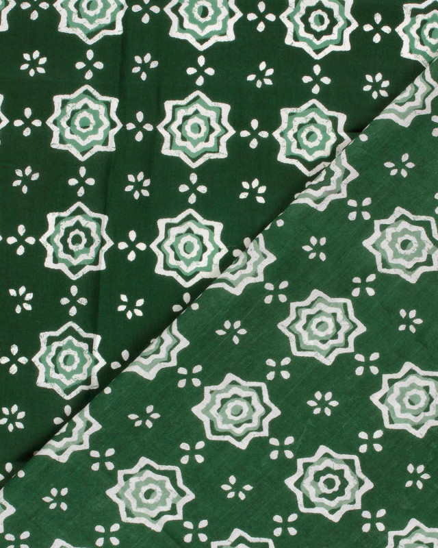 Voile de Coton Esprit Indien Fleur Ethnique Vert Foncé - Mercerine