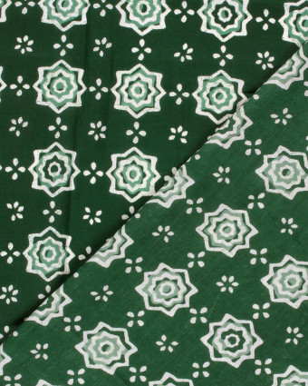 Voile de Coton Esprit Indien Fleur Ethnique Vert Foncé - Mercerine