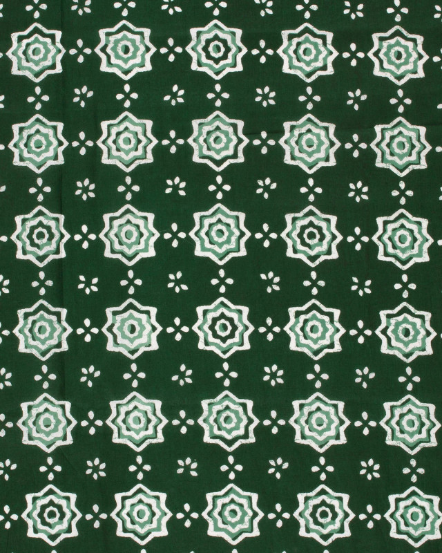 Voile de Coton Esprit Indien Fleur Ethnique Vert Foncé - Mercerine