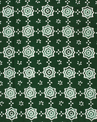 Voile de Coton Esprit Indien Fleur Ethnique Vert Foncé - Mercerine