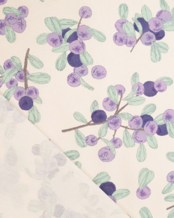 Popeline de Coton Imprimé Fleurs Mauves Sur Fond Beige - Mercerine