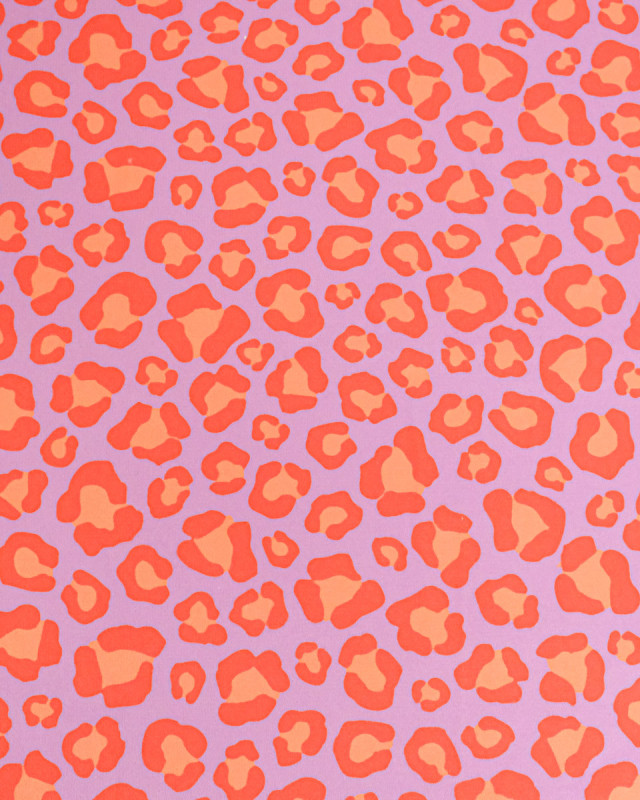 Eponge Microfibre Imprimé Léopard Orange Mauve Envers Bouclette - Mercerine