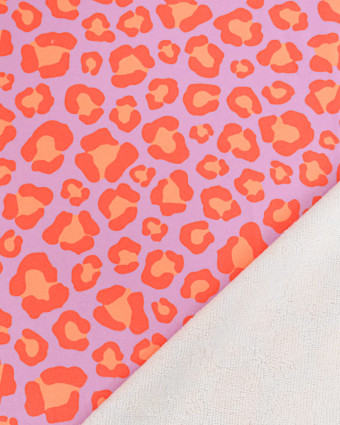 Eponge Microfibre Imprimé Léopard Orange Mauve Envers Bouclette - Mercerine