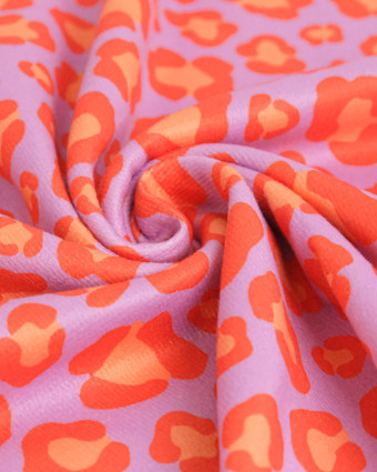Eponge Microfibre Imprimé Léopard Orange Mauve Envers Bouclette - Mercerine