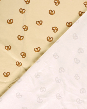 Jersey de Coton Beige Motif Bretzel  - Mercerine