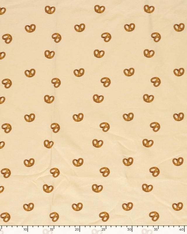 Jersey de Coton Beige Motif Bretzel  - Mercerine