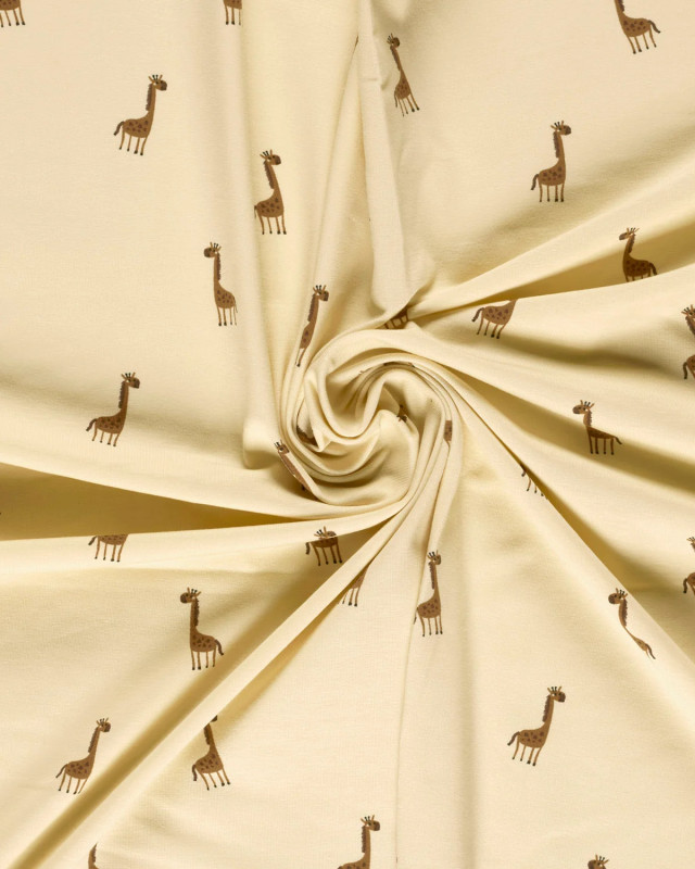 Jersey de Coton Sable Motif Girafe - Mercerine