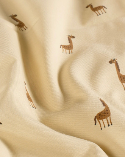 Jersey de Coton Sable Motif Girafe - Mercerine