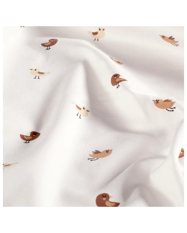Jersey de Coton Ecru Petits Oiseaux - Mercerine