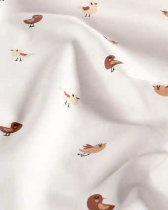 Jersey de Coton Ecru Petits Oiseaux - Mercerine