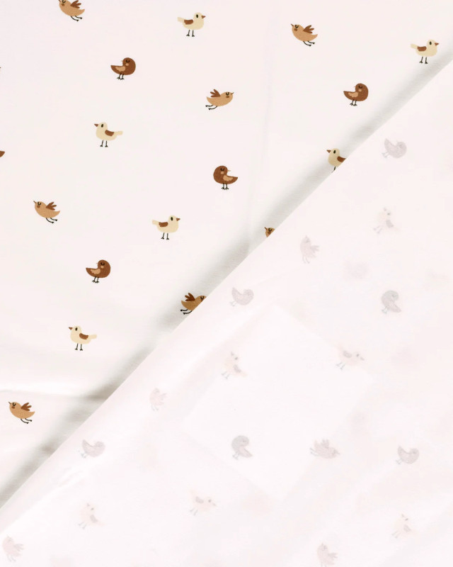 Jersey de Coton Ecru Petits Oiseaux - Mercerine