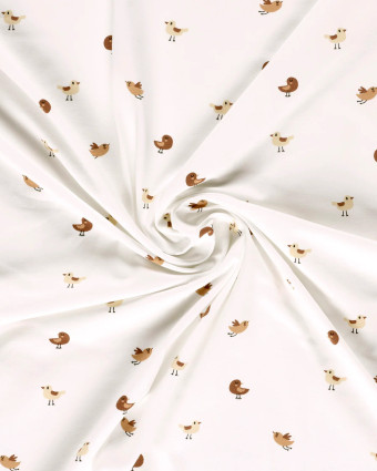 Jersey de Coton Ecru Petits Oiseaux - Mercerine