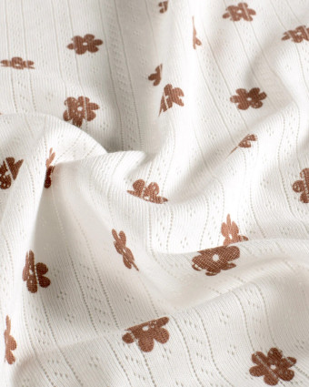 Jersey Ajouré Ecru Motif Fleuri - Mercerine