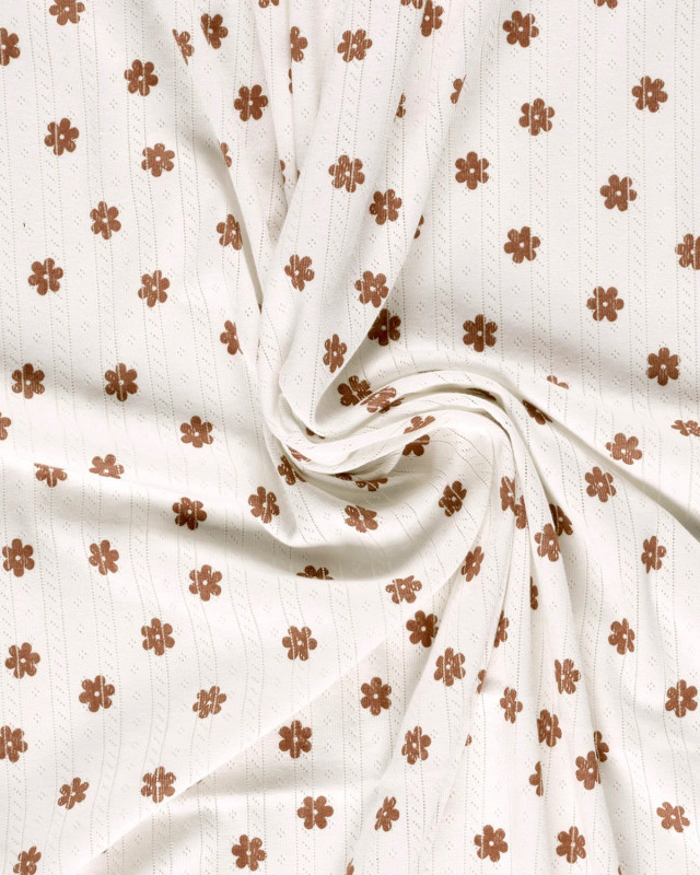 Jersey Ajouré Ecru Motif Fleuri - Mercerine