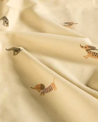 Jersey de Coton Beige Petits Teckels - Mercerine