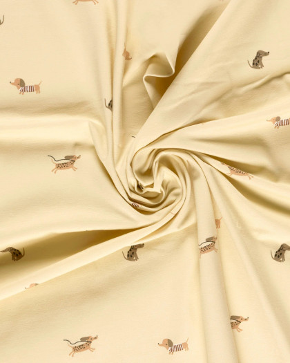 Jersey de Coton Beige Petits Teckels - Mercerine
