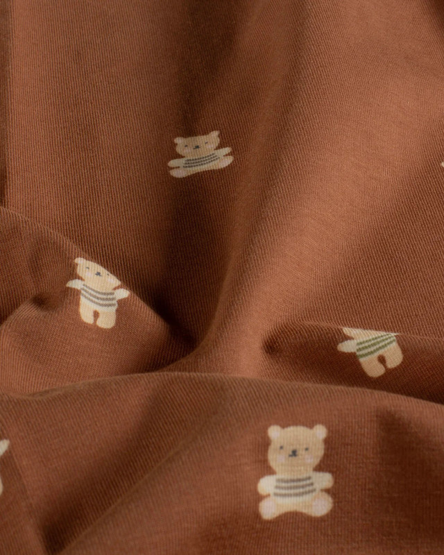 Jersey de Coton Vieux Rose Petit Ourson - Mercerine