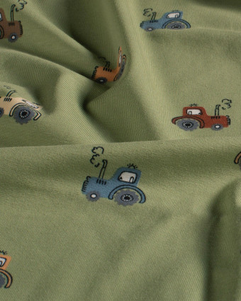 Jersey de Coton Kaki Motif Tracteur - Mercerine