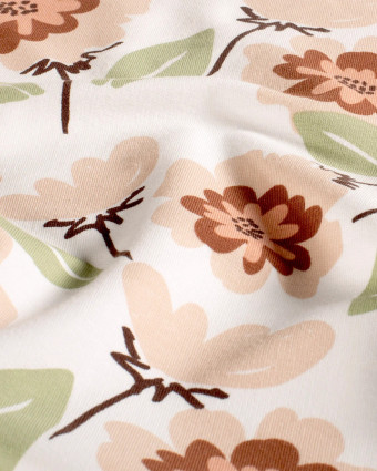 Jersey French Terry Ecru Motif Fleuri Rose - Mercerine