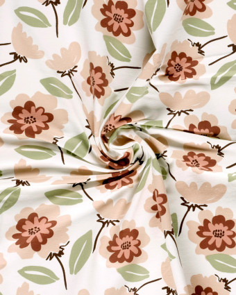 Jersey French Terry Ecru Motif Fleuri Rose - Mercerine