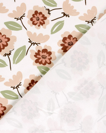 Jersey French Terry Ecru Motif Fleuri Rose - Mercerine