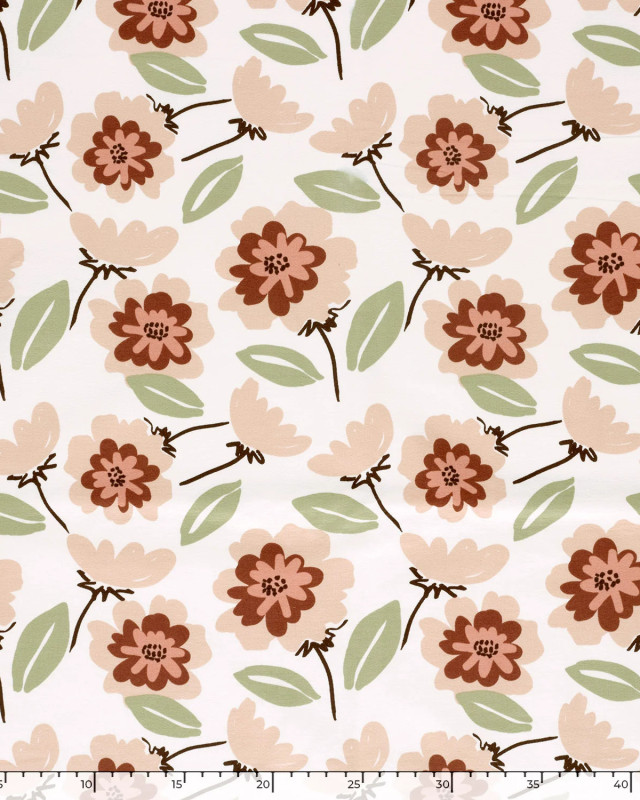 Jersey French Terry Ecru Motif Fleuri Rose - Mercerine