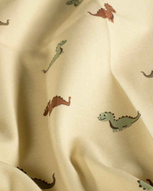 Jersey de Coton Beige Petit Dino - Mercerine