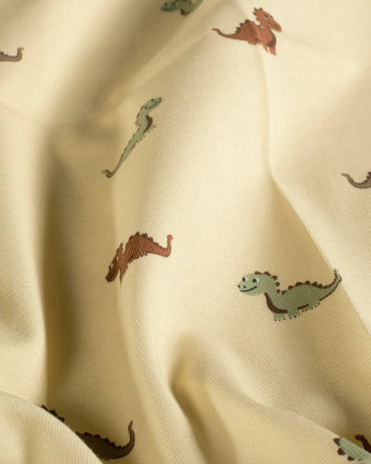 Jersey de Coton Beige Petit Dino - Mercerine