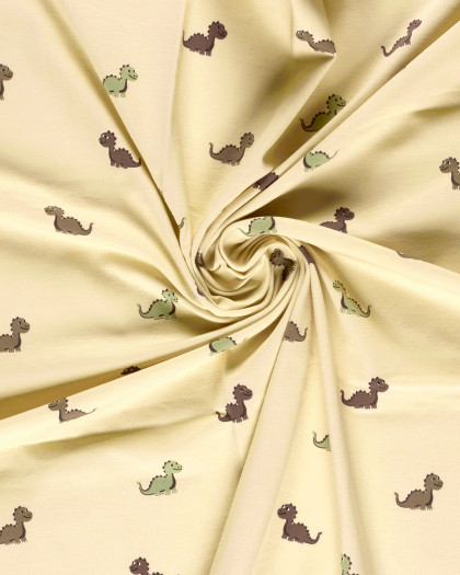 Jersey de Coton Beige Petit Dino - Mercerine