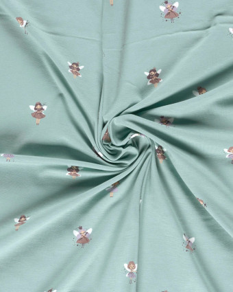 Jersey de Coton Bleu Bébé Motif Petite Fée - Mercerine