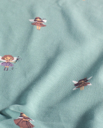 Jersey de Coton Bleu Bébé Motif Petite Fée - Mercerine