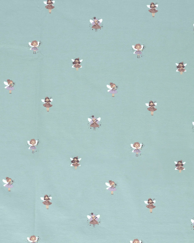 Jersey de Coton Bleu Bébé Motif Petite Fée - Mercerine