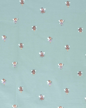 Jersey de Coton Bleu Bébé Motif Petite Fée - Mercerine