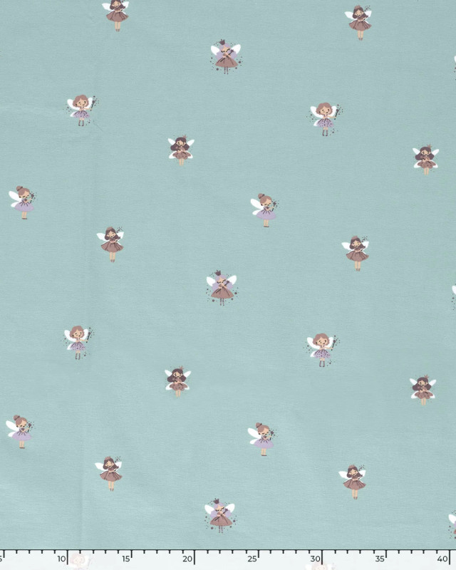 Jersey de Coton Bleu Bébé Motif Petite Fée - Mercerine
