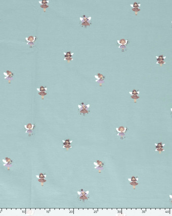 Jersey de Coton Bleu Bébé Motif Petite Fée - Mercerine