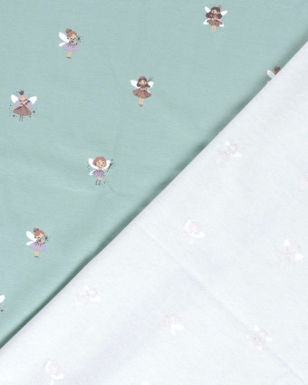 Jersey de Coton Bleu Bébé Motif Petite Fée - Mercerine