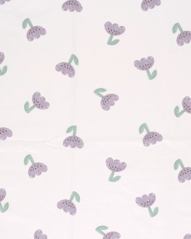Jersey French Terry Ecru Tulipes Violettes - Mercerine
