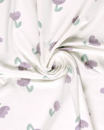 Jersey French Terry Ecru Tulipes Violettes - Mercerine