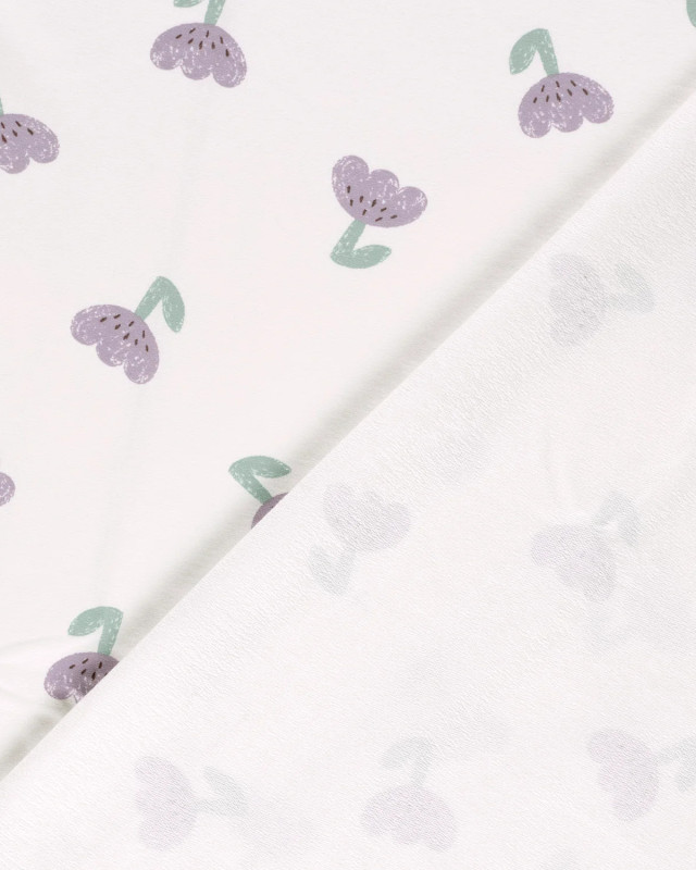 Jersey French Terry Ecru Tulipes Violettes - Mercerine